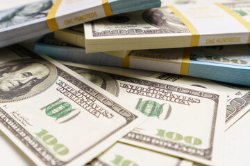 Close-Up Of American One Hundred Dollar Bills