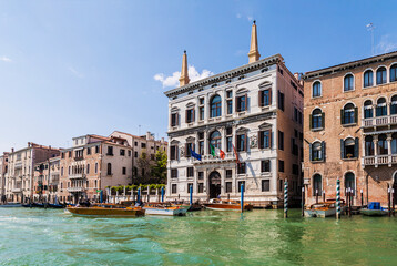 Fototapeta na wymiar View of the Grand Canal and Palazzo Papadopoli on its banks. Venice, Italy