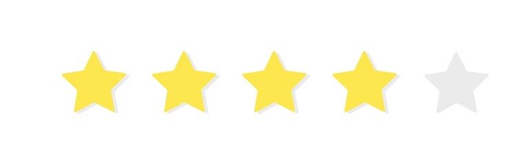 Five Stars. Golden mark of quality. Client's opinion. Yellow consumer rating logo. Quality product review. Premium rating and design. Flat icon for apps and websites. Vector