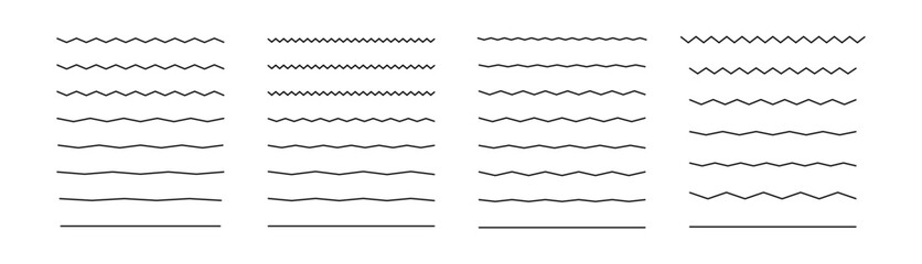 Wavy lines in the form of a zigzag. Sinuous curvy wavy curve.Jagged wavy horizontal pattern. Abstract geometric stroke. Scribble-separator. Sinusoidal element. Vector