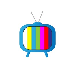 TV. Retro television. Old vintage logo. Broadcast news, shows, videos. Multicolored screen. Channel broadcast. Vector illustration
