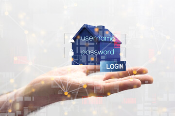 home data. Digital cyberspace with particles and Digital data network connections concept.