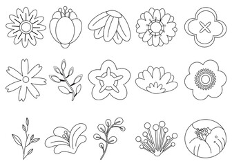 Set of flower Icon Set in Silhouette Illustration, Isolated flower, floral, nature, botanical on White Background