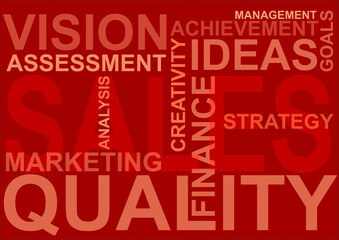 business word cloud on red background