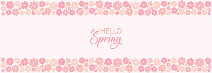 Spring seamless border vector illustration. Holiday pattern with cute  flowers on white background. Simple flat style. Vector illustration. Good for banner, greeting card, poster, invitation
