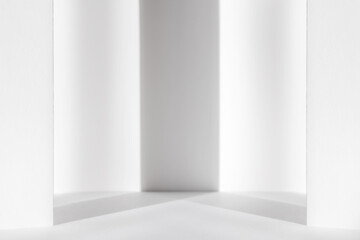 Abstract white 3d studio background for cosmetic product presentation. Empty grey room with shadows...