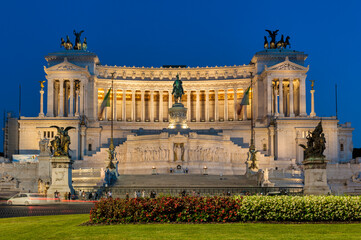 Fototapeta na wymiar The Piazza Venezia, Vittorio Emanuele at Dusk in Rome, Italy