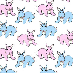 
Seamless pattern with blue and pink rabbits. Image isolated
