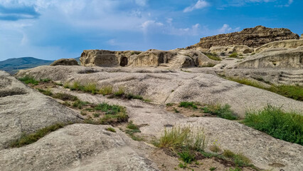 Ancient cave city of Uplistsikhe near the Mtkvari river, in the Shida Kartli Region of Georgia, Caucasus, Eastern Europe. Church of the Prince at Uplistsikhe. Near Gori. Historical place