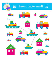 Form big to small. Puzzle game for kids. Attention tasks for children