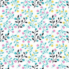 Spring flowers. Abstract hand drawn floral vector illustration. Seamless pattern of delicate flowers.