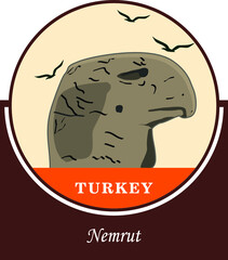 Vector illustration and silhouette drawing Adiyaman, Turkey - Vintage Nemrut Mountain Poster Design