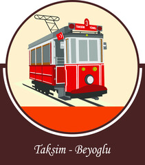 vintage tram Taksim - Tunel on istiklal Street in istanbul, vector illustration
