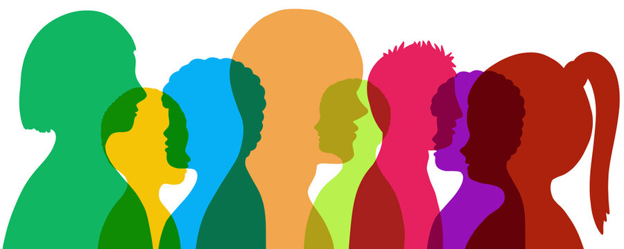colorful silhouette background with head of people 
