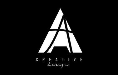 Black and white AA letter logo with a minimalist and negative space design. Abstract letters with geometric and handwritten typography. Creative Vector Illustration. 