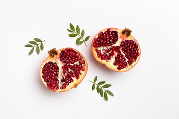 Fresh juicy pomegranate on white background, top view