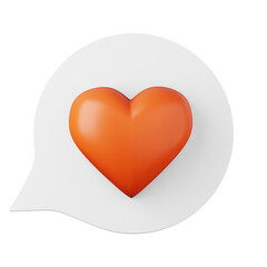Speech bubble with red heart high quality 3D render illustration icon for social media app or Valentine's Day gift concept.