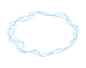 round frame with abstract vector blue waves lines on white background