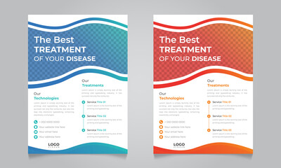 Medical advertising flyer design template, leaflet layout with two color variation, a4 size medical flyer, leaflet.