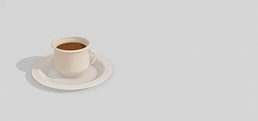 isolated cup of coffee with milk.  banner illustration, 3d rendering