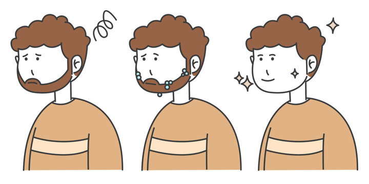 A man with a brown beard, before and after set, simple illustration