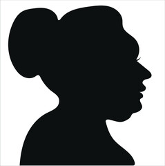 Silhouette of a plump white woman with a bun at the top of her head. High hair, profile. Isolated realistic silhouette. Avatar, business card. Digital graphic illustration. Print. Sample 
