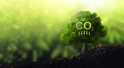 Reduce CO2 emission concept.Clean and friendly environment without carbon dioxide emissions. - obrazy, fototapety, plakaty
