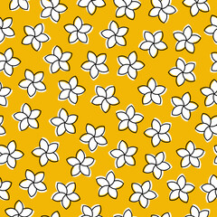 Yellow seamless pattern with white flower.