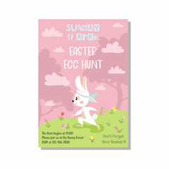 Easter egg hunt poster or invitation template. Vector illustration.