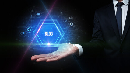 Man hand holding social inscription