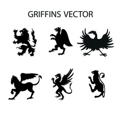 A griffin is also known as a griffin or griffon with a lion body, Hand drawn illustration in the engraving style