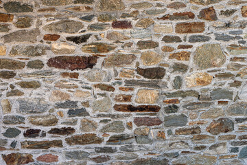 brick and stone wall of a high mountain cabin, texture