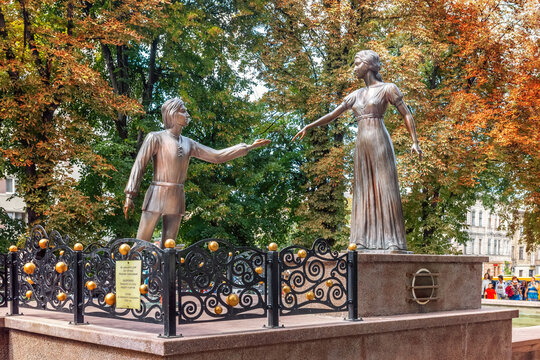 Lviv, Ukraine - August 18, 2021: Sculpture of Romeo and Juliet.
