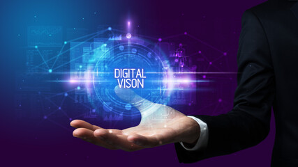 Man hand holding digital technology concept