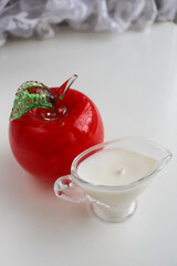 spa theme. handmade massage candles made of natural soy wax, a set of towels in pastel colors