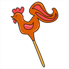 Sugar cockerel on a wooden stick. EPS 10 + JPG.