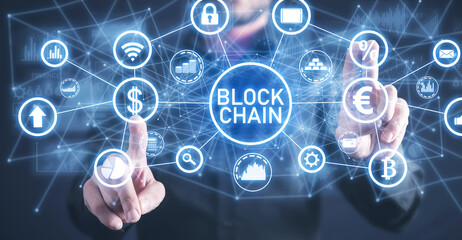 Blockchain technology and network connection. Cryptocurrency. Fintech. Digital finance