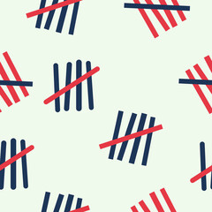 Tally marks wall sticks red and blue lines counter seamless pattern. Counting signs textured background. Vector illustration