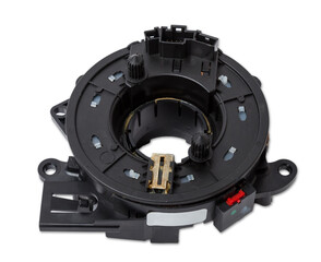  steering angle sensor disassembled on a white isolated background, spare part for car repair or for sale at junk yard.