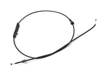 Metal cable parking brake isolated on white background. Auto service industry. Parts catalog. Auto service industry. Spare parts catalog.