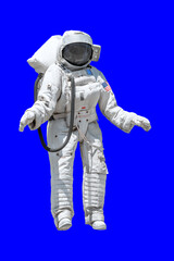 Astronaut floating in the outer space wearing new american space suit. Isolated space illustration.