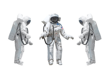 Three floating astronauts on a white background in different angles