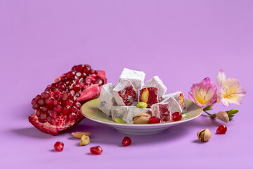 Turkish delight, pistachios and pomegranate.