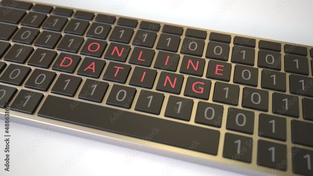 Poster online dating text being revealed with flipping keys of computer keyboard. modern technology related