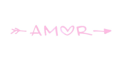 Fototapeta na wymiar Handwritten love word. Love in Spanish. Marker lettering. Vector illustration, flat design