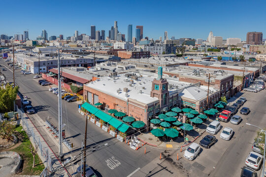 Los Angeles, California, USA &ndash; February 17, 2022: Top View of Urth Caffe Downtown Los Angeles LA with downtown background