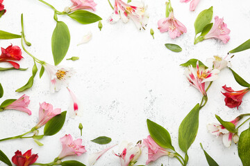 flower frame on cement background. top view , space for text