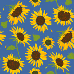 Seamless pattern with sunflower flowers. Vector graphics.