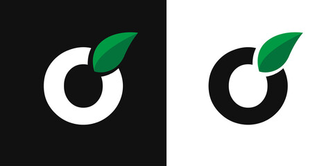 letter O with leaf logo design. Vector illustration