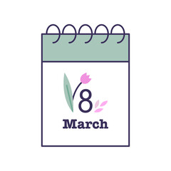 Vector illustration of 8th March date on calendar.